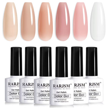 Esmalte gel nude de RARJSM: set de 6 colores transparentes para un acabado natural y duradero.