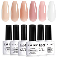 Esmalte gel nude de RARJSM: set de 6 colores transparentes para un acabado natural y duradero.