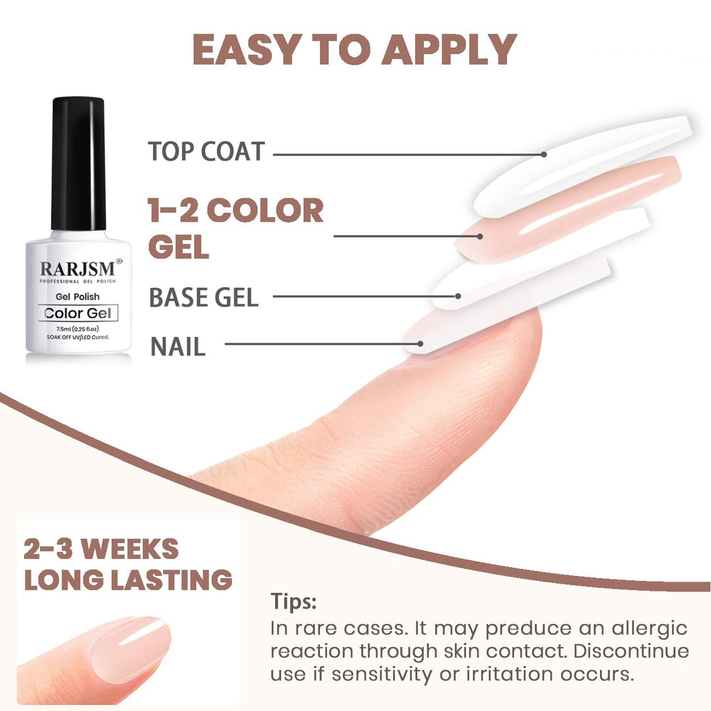 RARJSM gel nude para casa, manicura casera con acabado translúcido.
