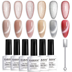 Esmalte gel ojo-de-gato RARJSM con brillo plata para acabado dinámico.