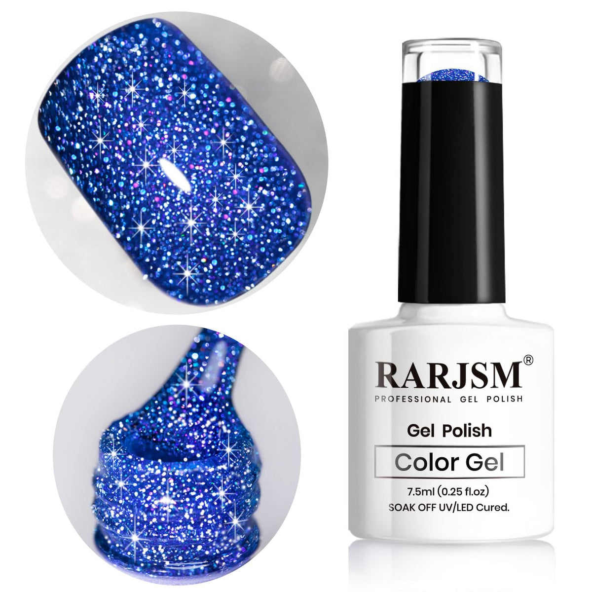 RARJSM esmalte gel azul real con brillo reflectante para uñas.