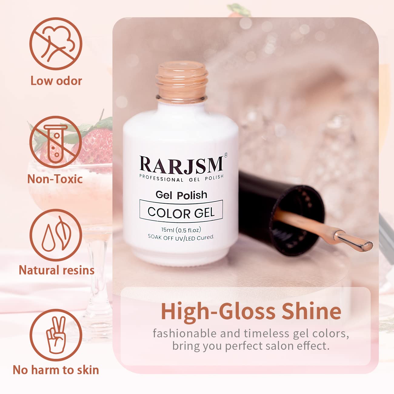 RARJSM esmalte gel rosa lechoso, durabilidad de hasta 21 días.