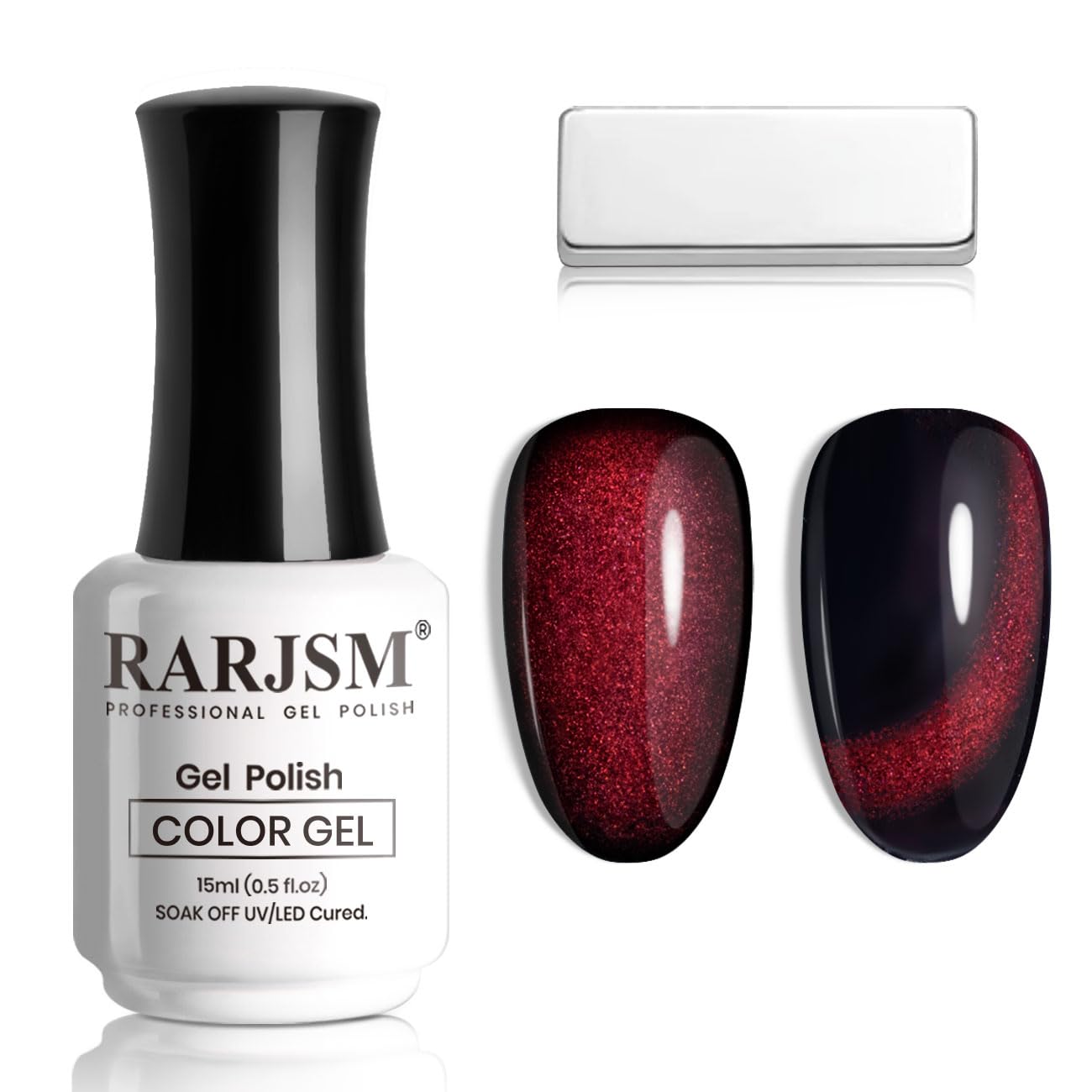 RARJSM Esmalte ojo de gato burdeos 15ml en botella, brillo magnético para uñas.