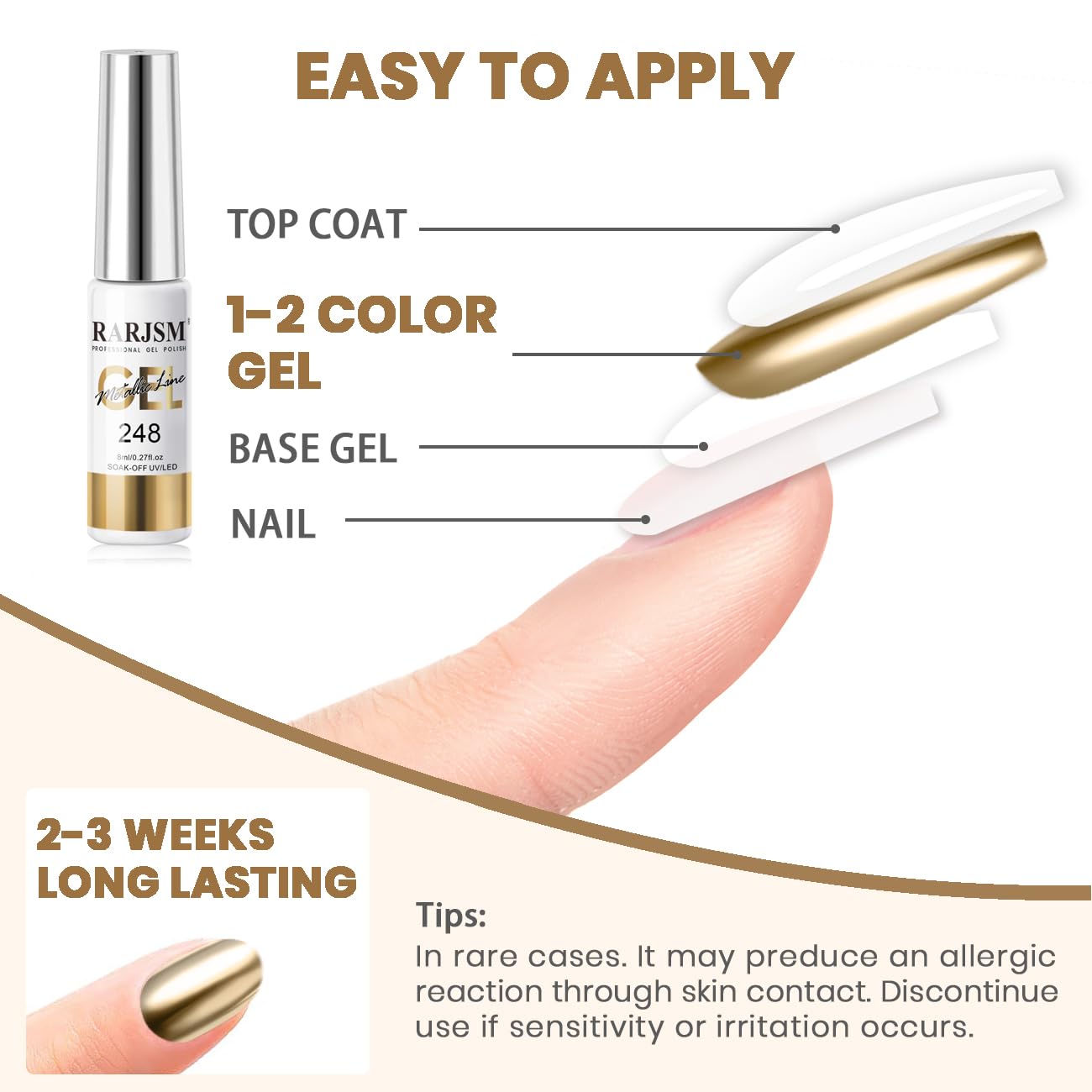 RARJSM Gel de arte de uñas metálico plateado y dorado, añade profundidad.