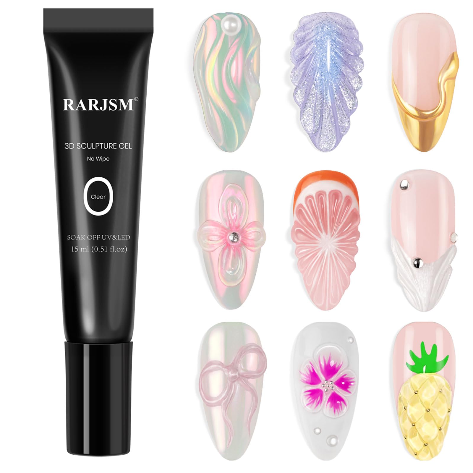 RARJSM gel 3D para líneas detalladas en uñas, efecto visual profundo.