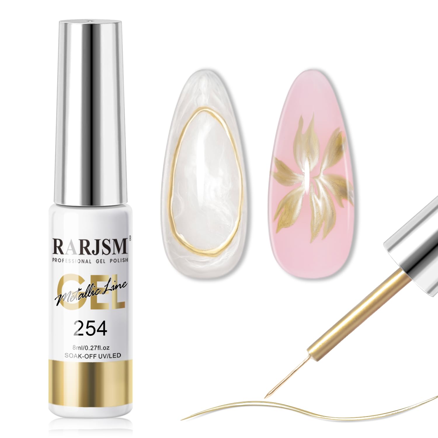 RARJSM gel liner metálico cromo champán para diseños 3D y acabado espejo.