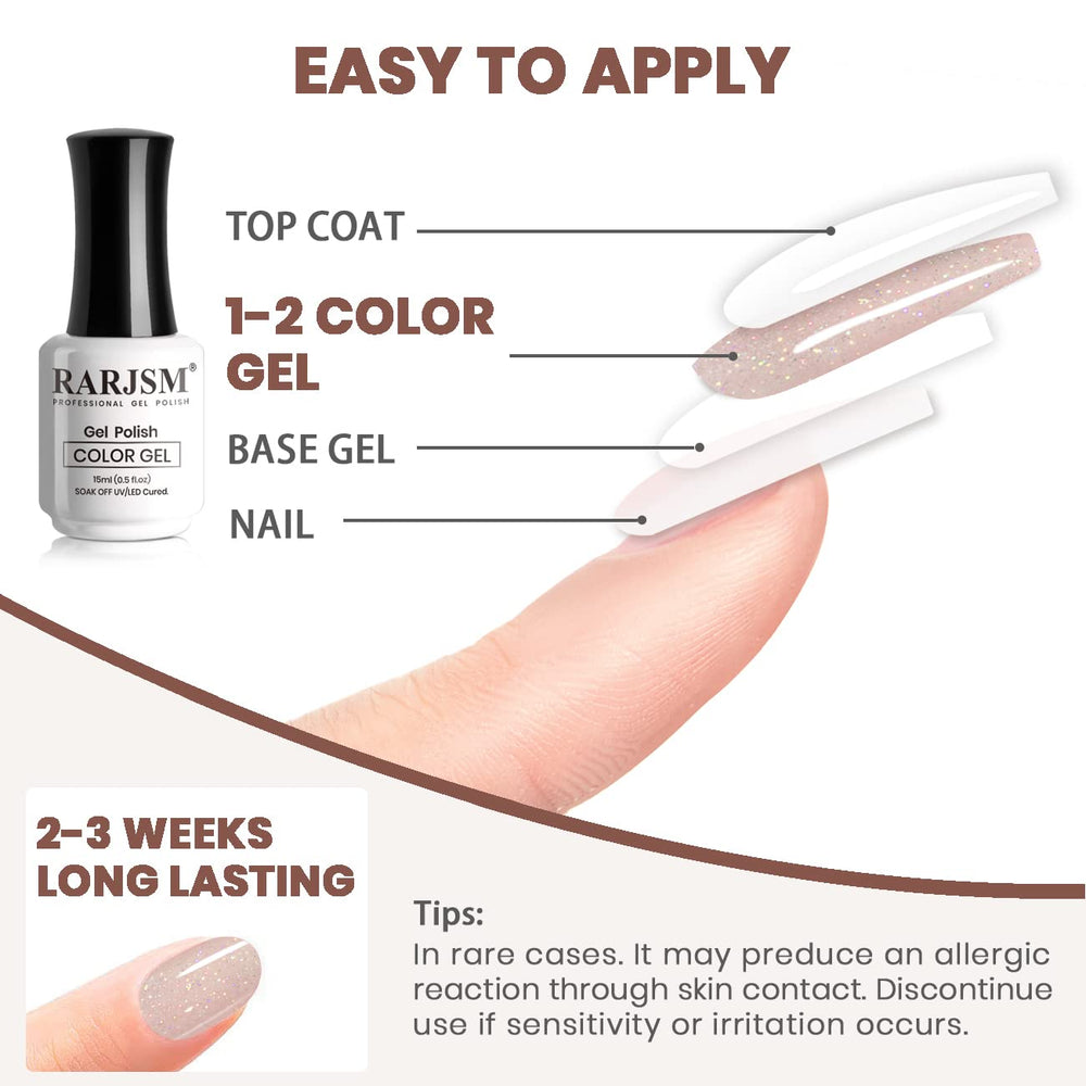 RARJSM Gel para uñas nude rosa glitter sutil, estilo neutro con destellos.