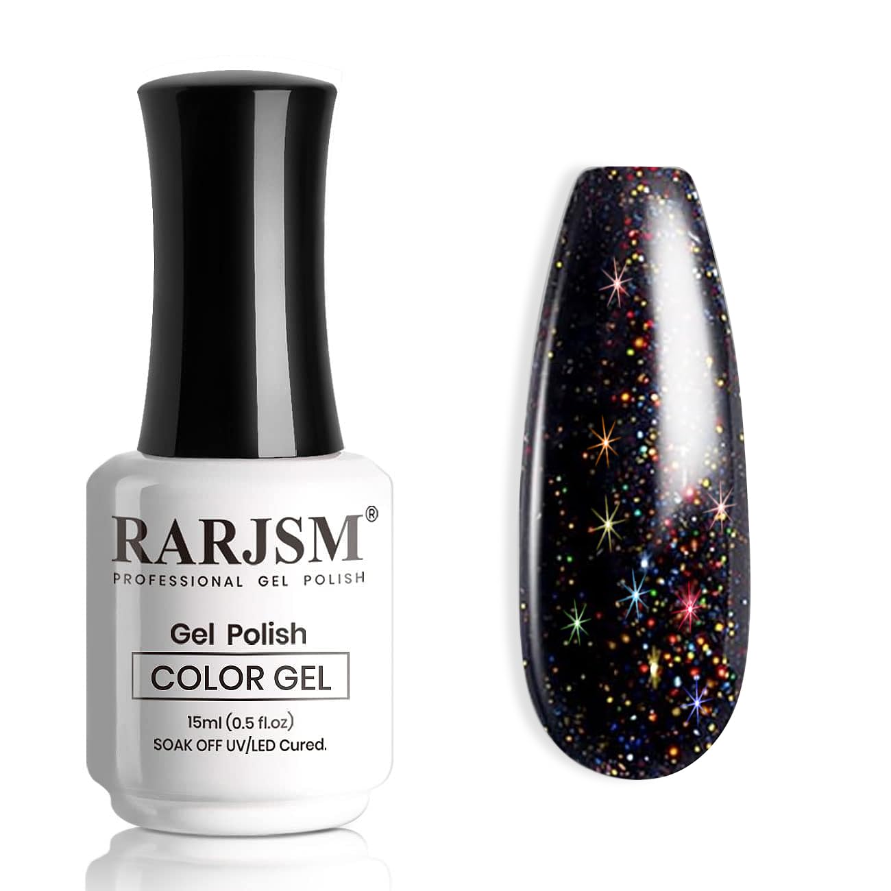 RARJSM gel uñas brillo negro iridiscente para acabado glam en casa.