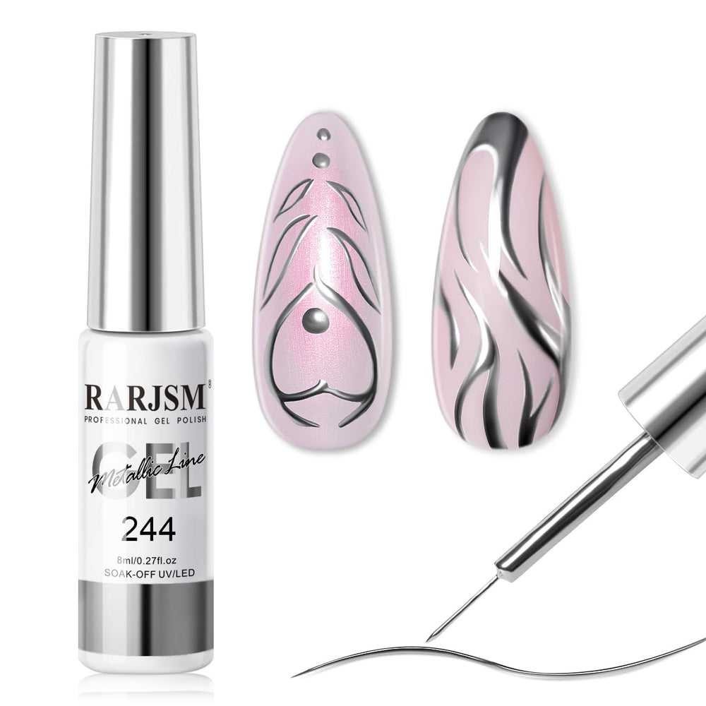 RARJSM gel liner plateado en botella, acabado metalizado para uñas con efecto espejo y acentos brillantes