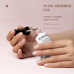 RARJSM Nude traslúcido rosa con glitter arcoíris para uñas naturales.