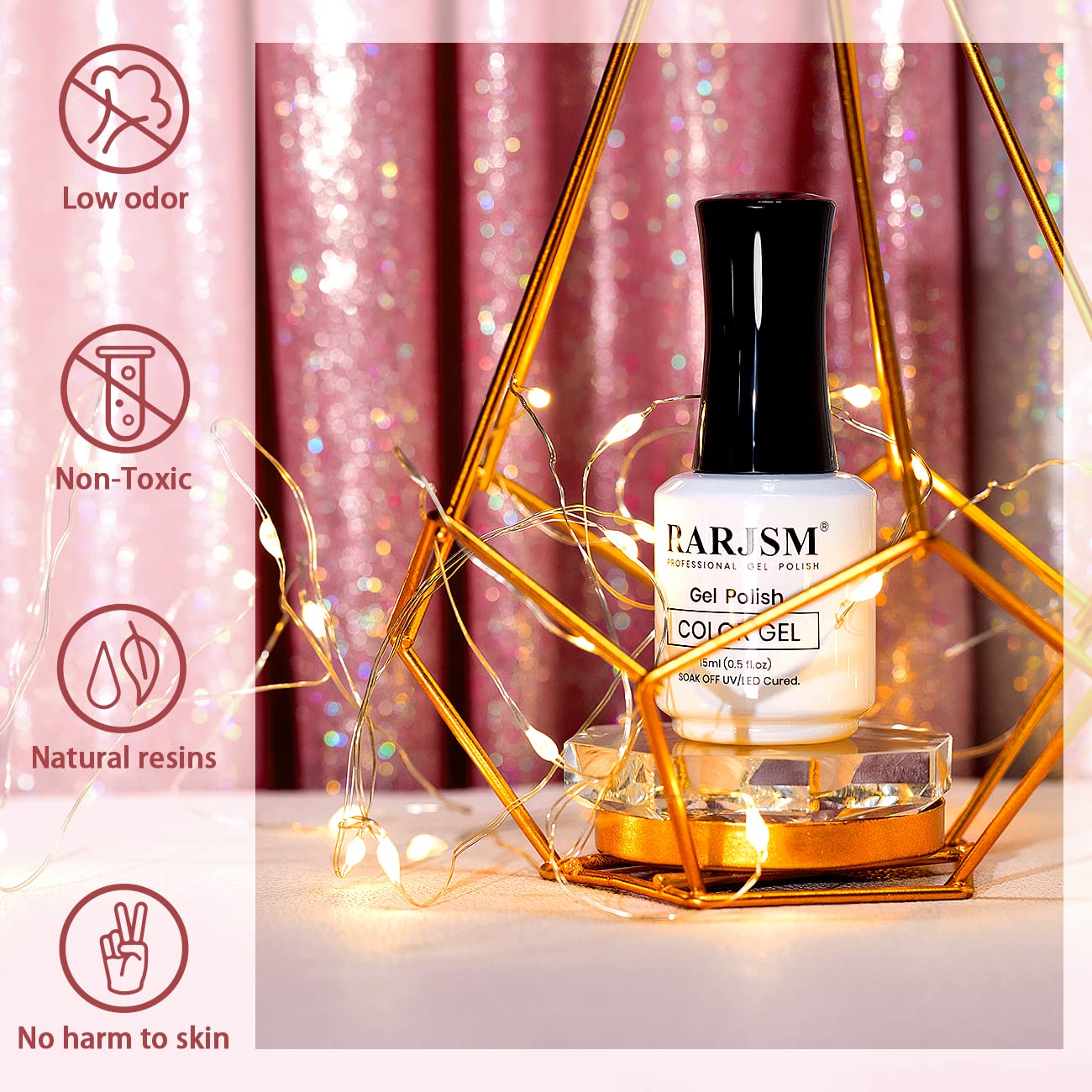 Rarjsm reflejo de luz realza las uñas con un acabado brillante duradero.