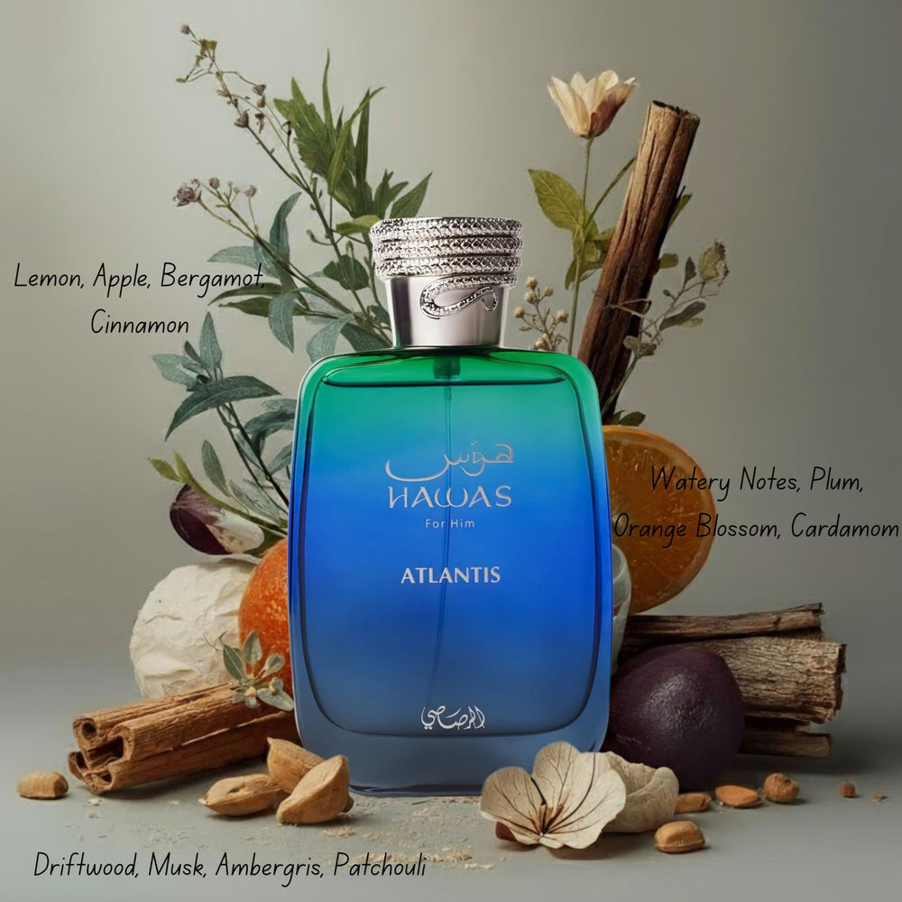RASASI Hawas Atlantis, corazon floral y afrutado para un aroma equilibrado