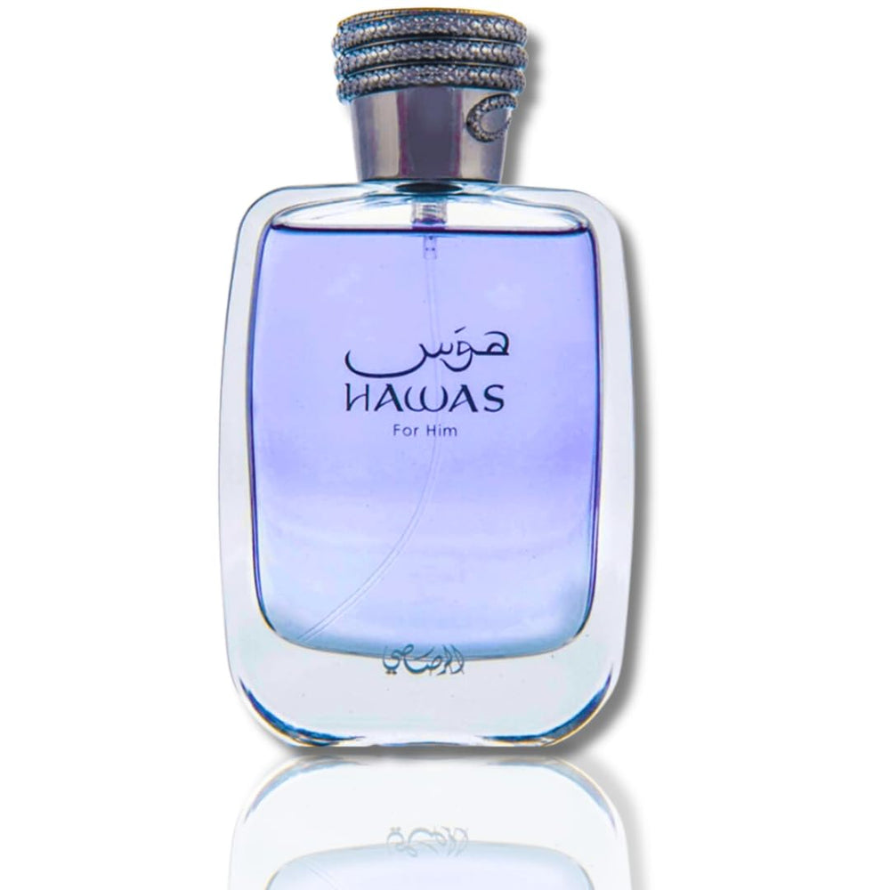 Rasasi Hawas, etiqueta atractiva para regalo de fragancia.