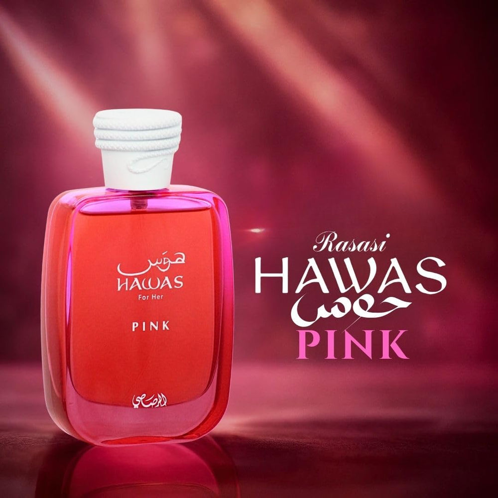 Rasasi Hawas Pink, envase de lujo con acabado sofisticado