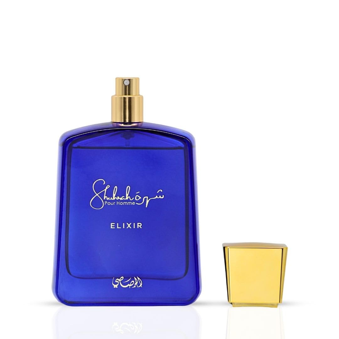 Rasasi Shuhrah Elixir Pour Homme, aplicación en puntos de pulso para una fragancia equilibrada.