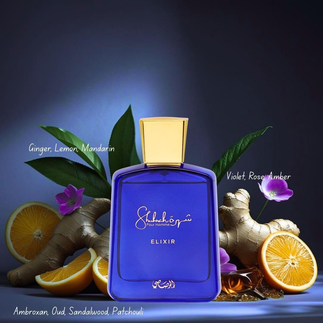 Rasasi Shuhrah Elixir Pour Homme, notas de corazón suaves que elevan la elegancia.