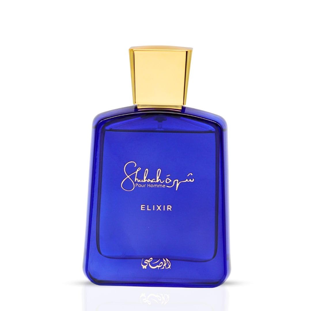 Rasasi Shuhrah Elixir Pour Homme, notas de salida vibrantes para energizar temprano.