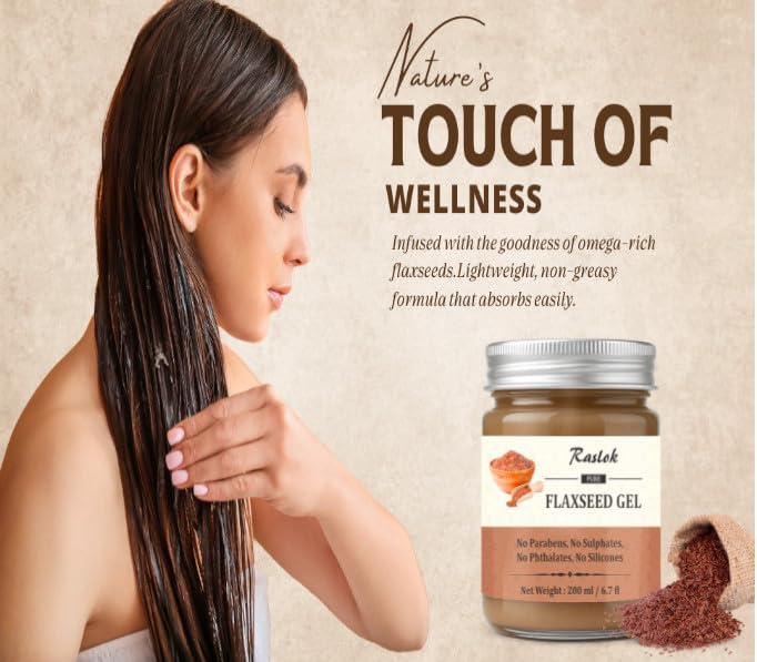 Raslok Gel de Linaza Puro se aplica suavemente para definir rizos sin peso.
