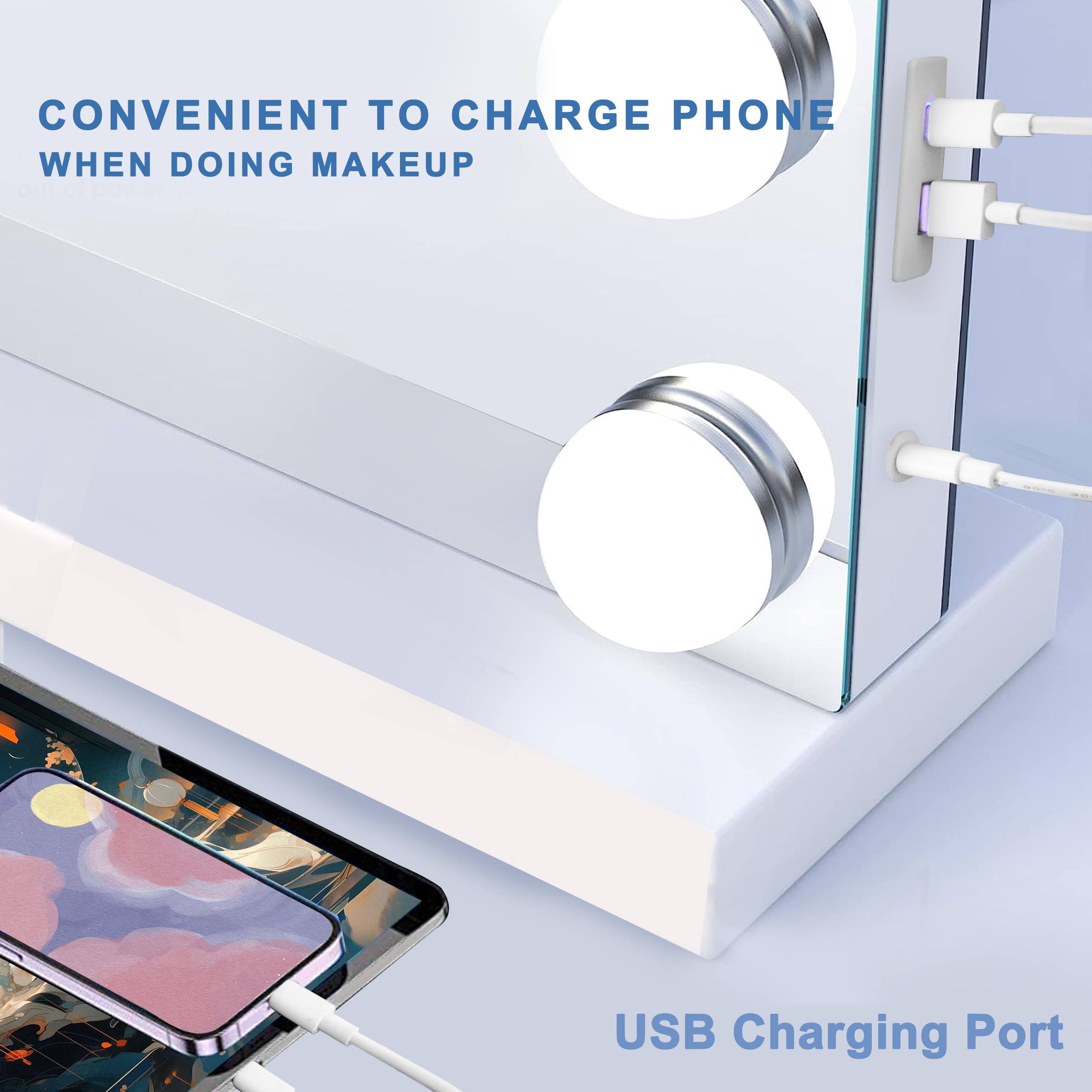 Ratsamee Espejo con puerto USB tipo C para carga durante el maquillaje