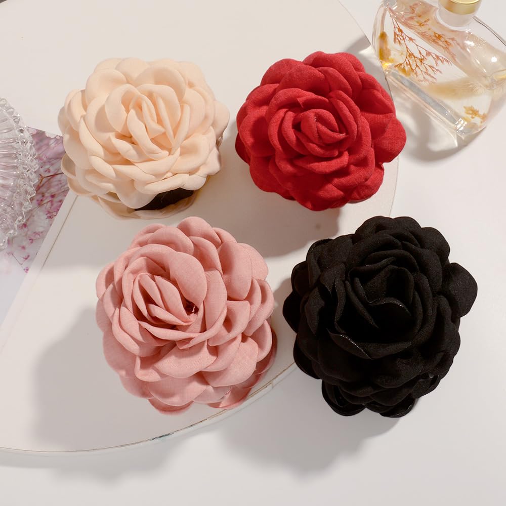 RAUIMOUR clip pelo flor de tela beige, combinación suave para atuendos claros.