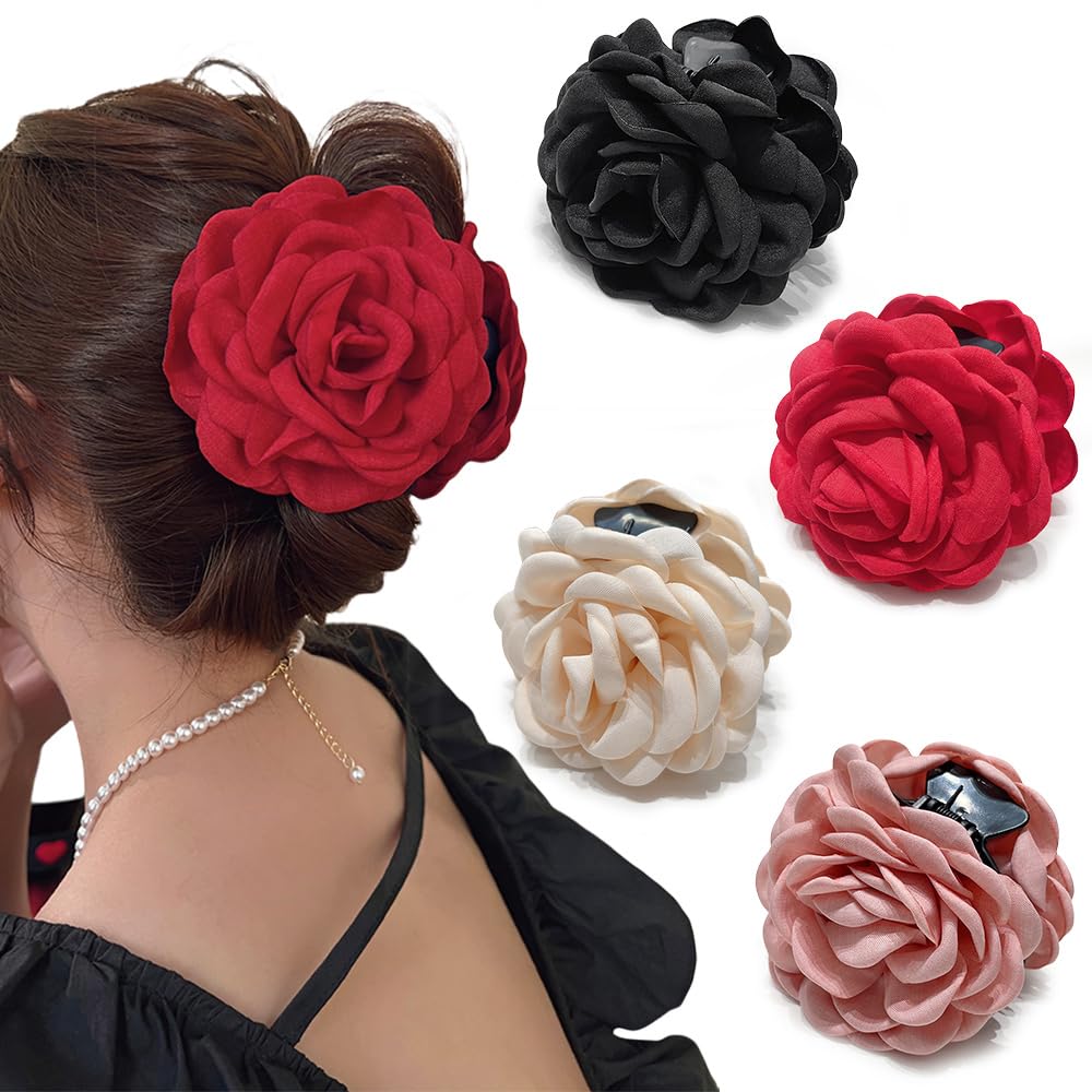 RAUIMOUR clip pelo flor de tela negro, seguro para cabello grueso.