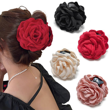 RAUIMOUR clip pelo flor de tela negro, seguro para cabello grueso.