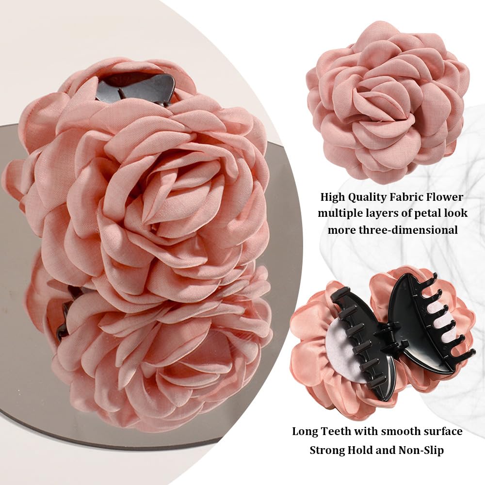 RAUIMOUR clip pelo flor de tela rojo, toque vibrante para peinados casuales.