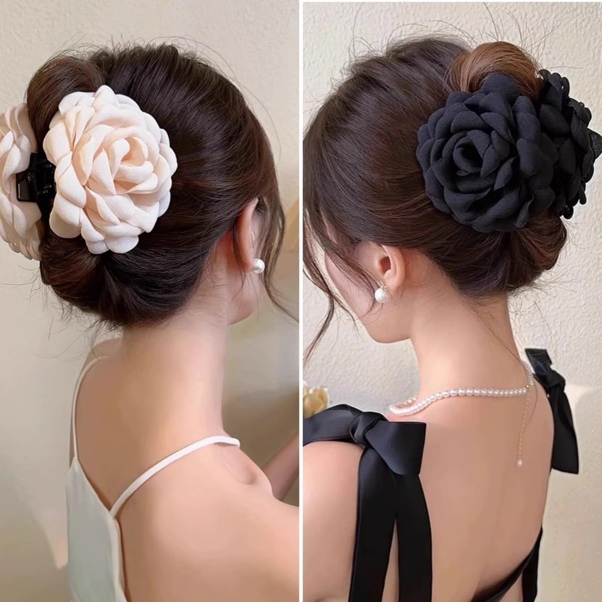 RAUIMOUR clip pelo flor de tela rojo, sujeción firme sin dañar el cabello.