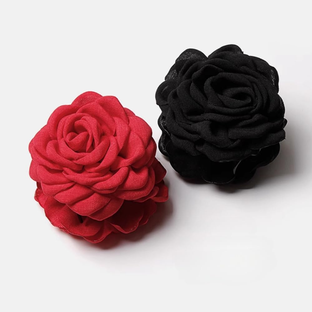 RAUIMOUR clip pelo flor de tela rosa, estilo bohemio para ocasiones.
