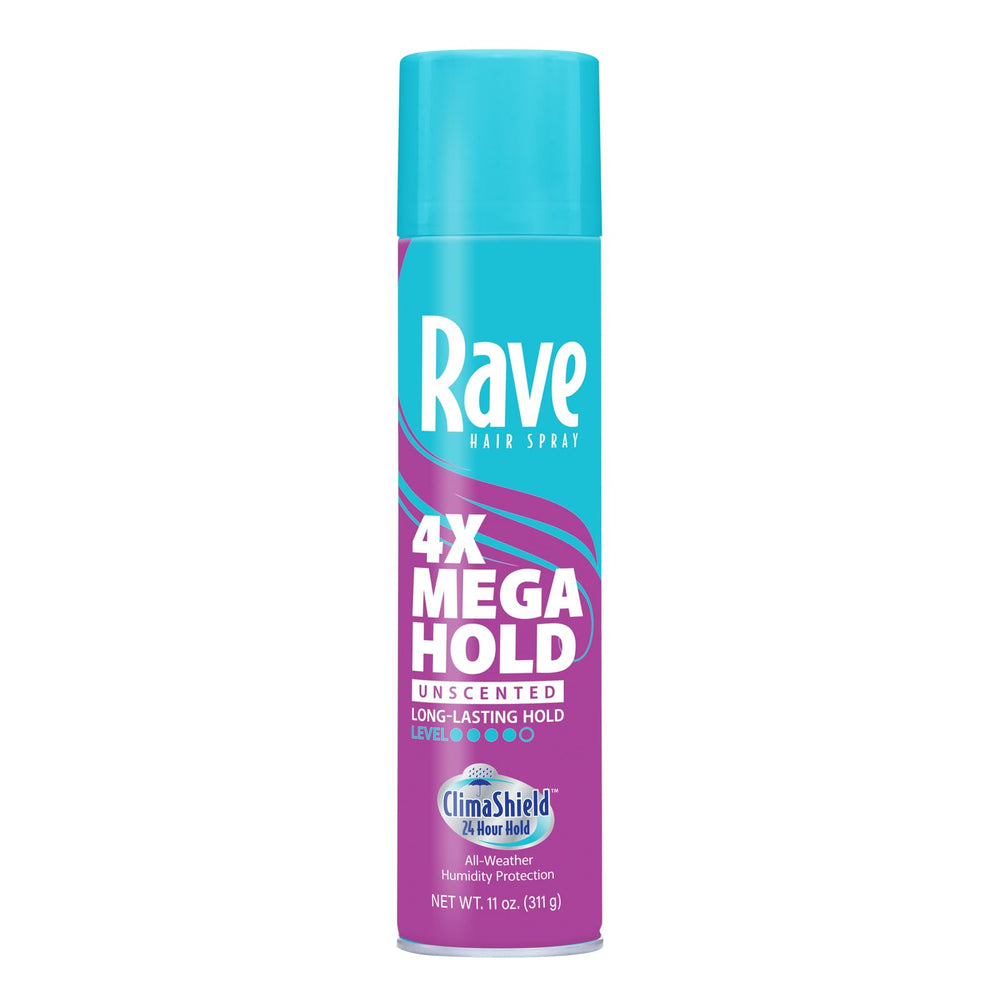 Rave 4X Mega Sin Fragancia, lata-atomizador, fijación de 24 horas y control del frizz