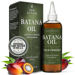 RAW ACTIVES Batana Oil en botella, nutrición para cabello más fuerte.