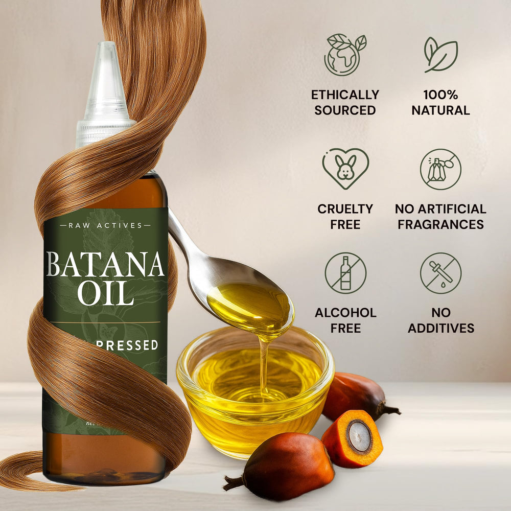 RAW ACTIVES Batana Oil en uso nocturno para cabello.