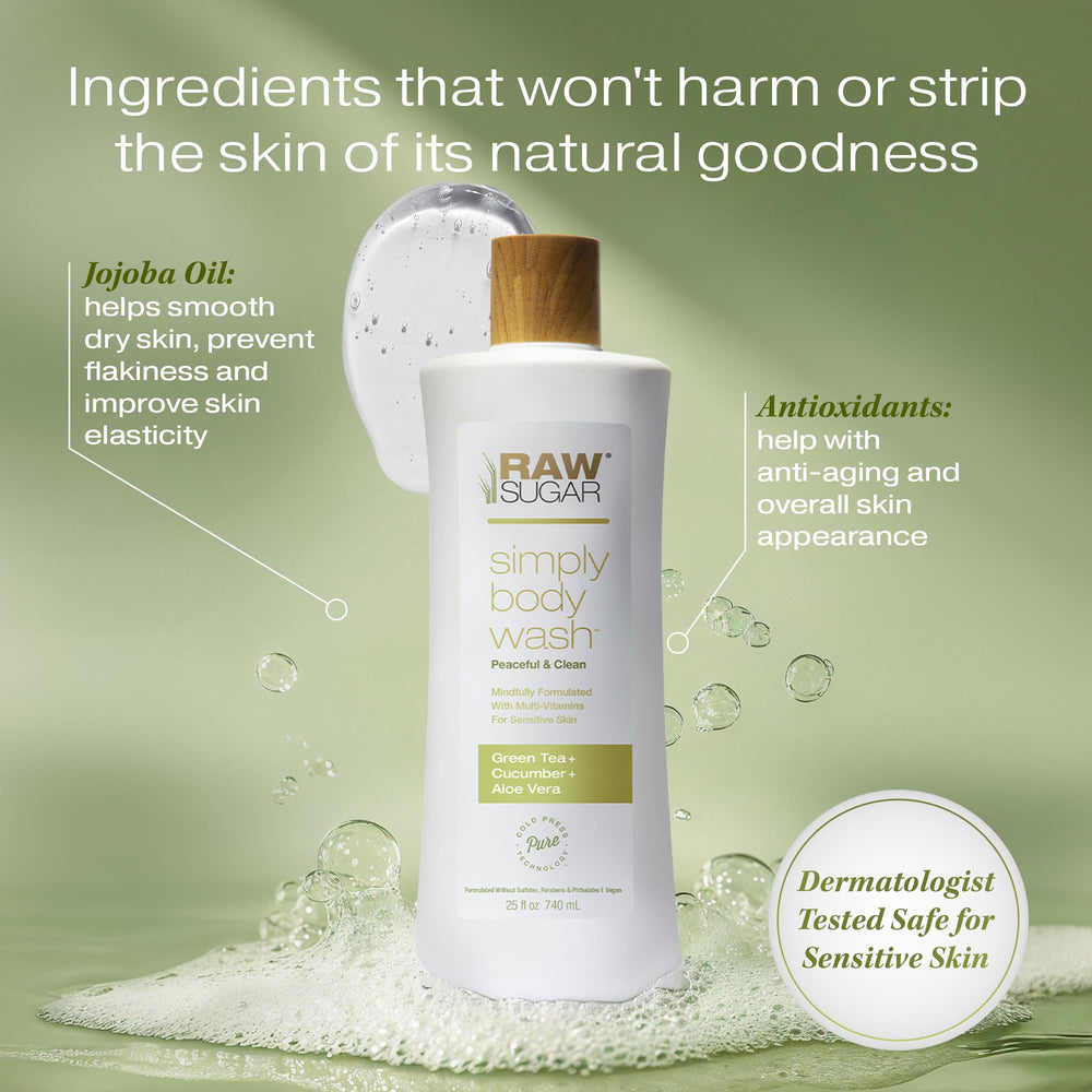RAW SUGAR gel de ducha con aroma fresco de te verde y aloe.