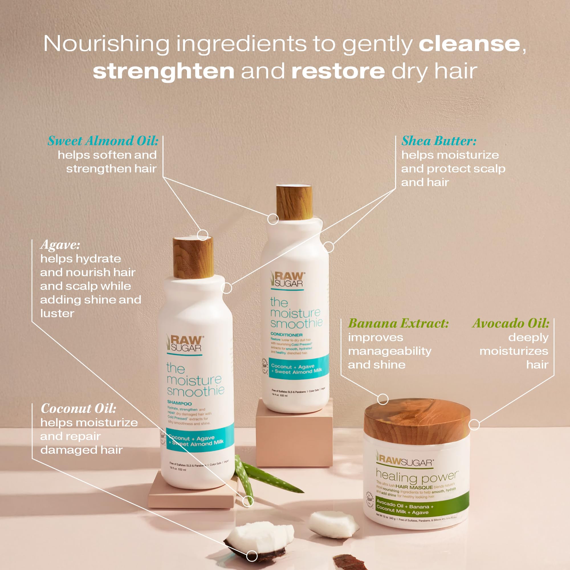 RAW SUGAR mascarilla reparadora, textura cremosa para brillo y fortaleza