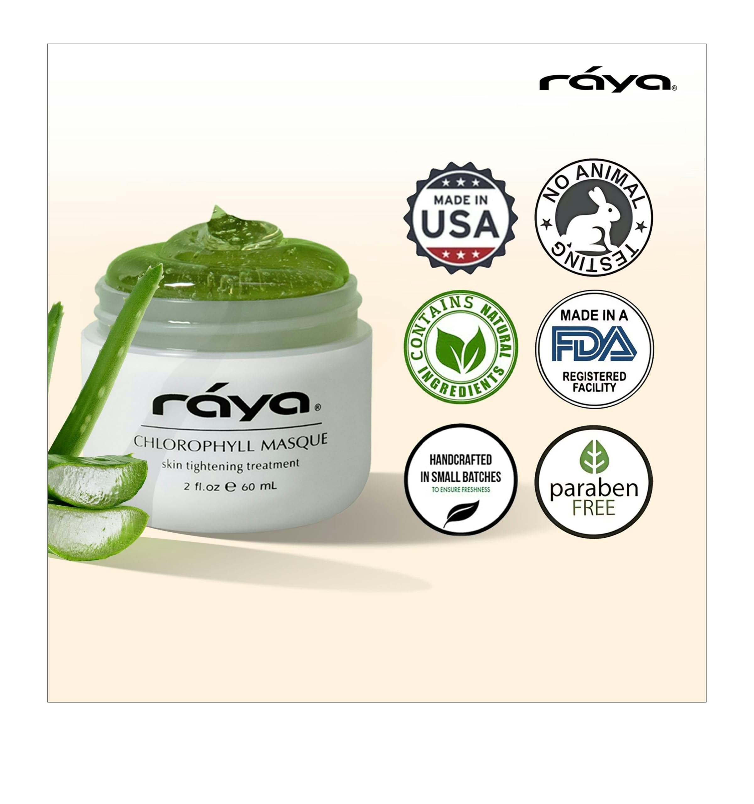 Raya Chlorophyll Masque: aloe vera para hidratación suave.