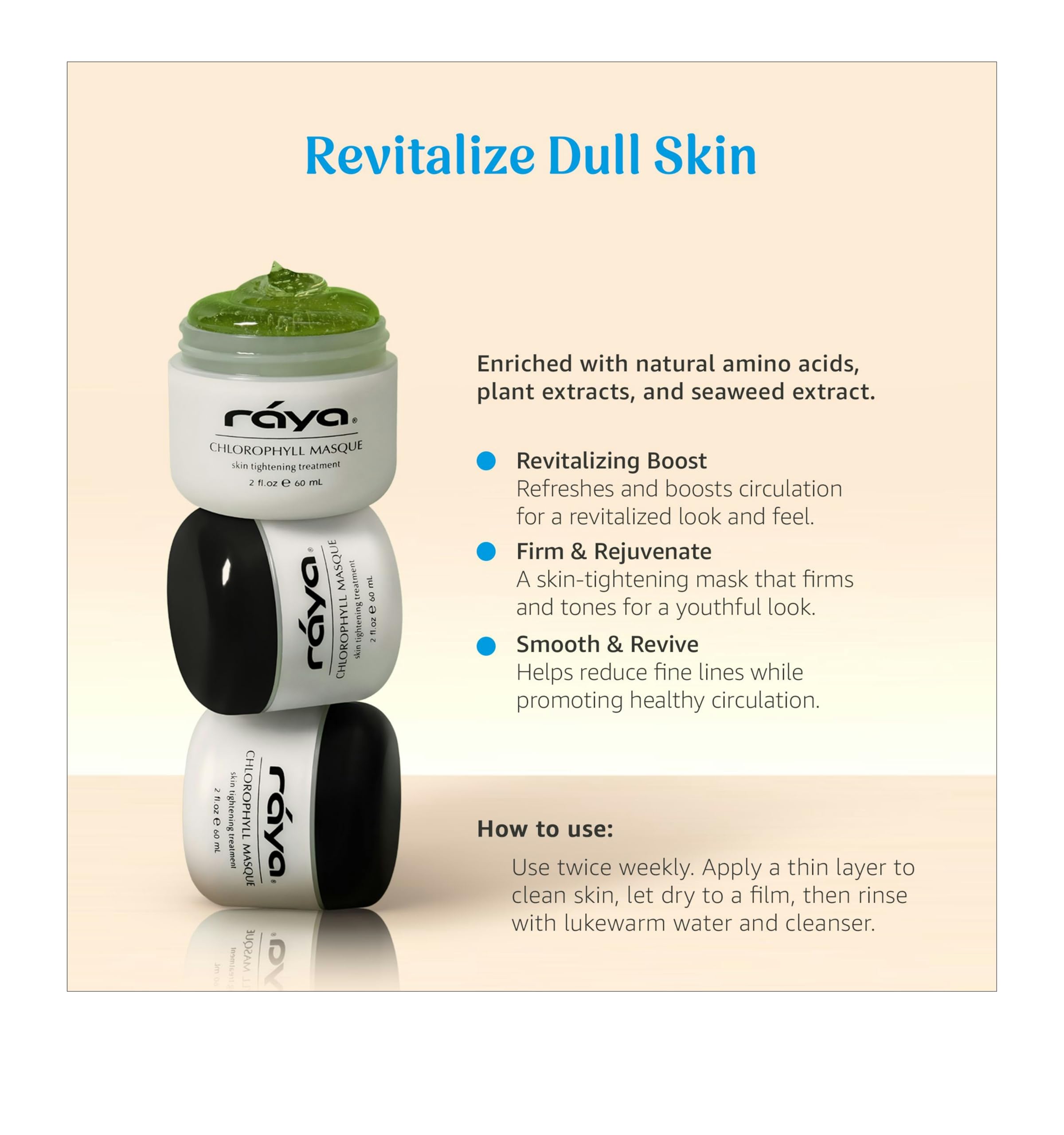 Raya Chlorophyll Masque: textura cremosa lista para aplicar en el rostro.