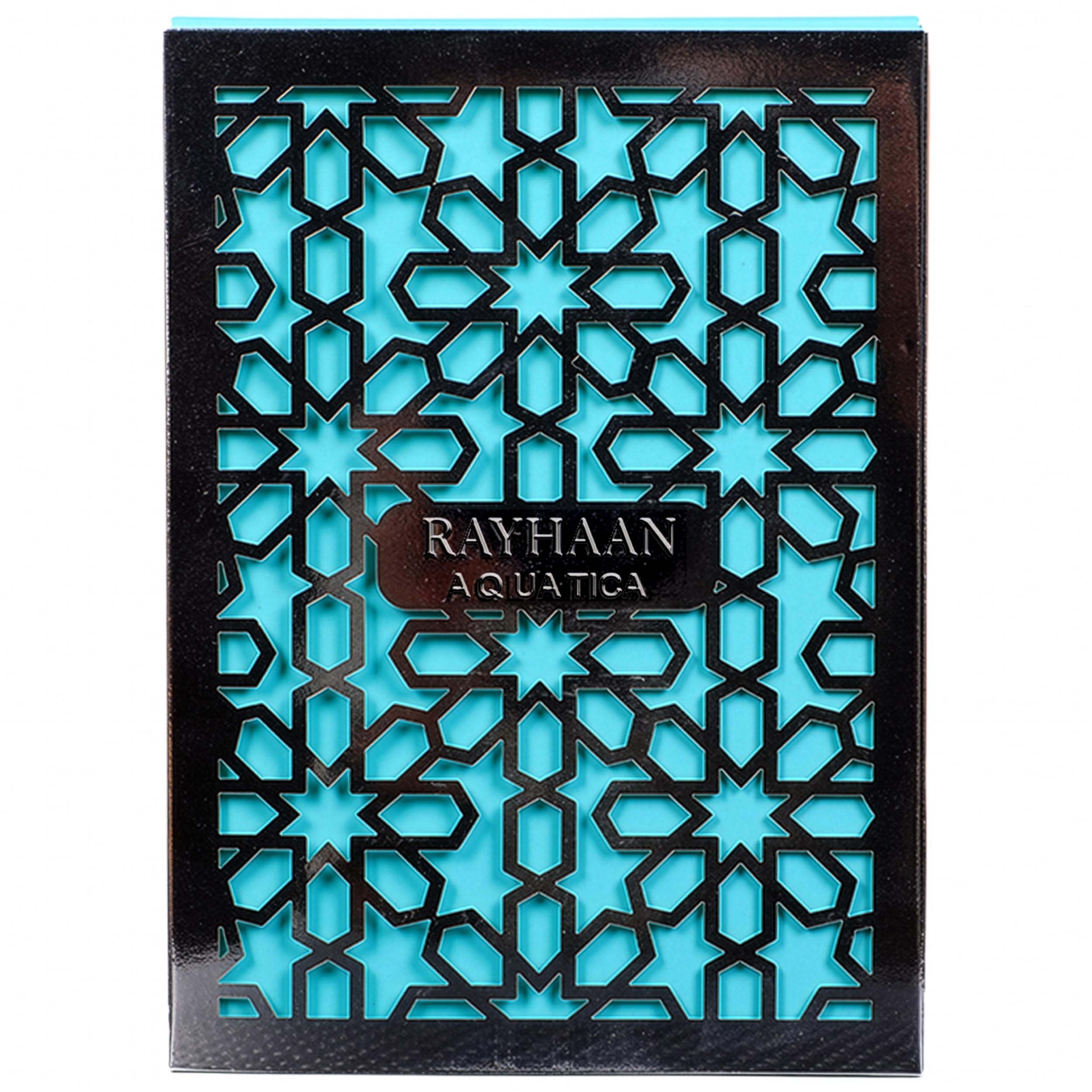 Rayhaan Aquatica: base cálida de pachulí, almizcle y haba tonka para profundidad.