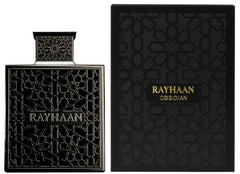 Rayhaan Obsidian, cuero-suedado-floral, aroma sofisticado para noches memorables.