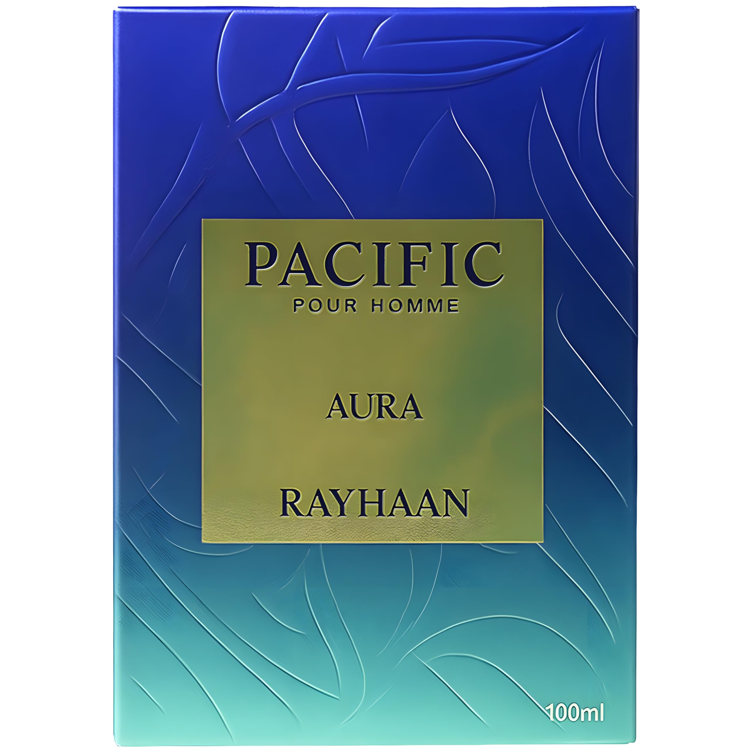 Envase moderno de Rayhaan Pacific Aura para colección de fragancias