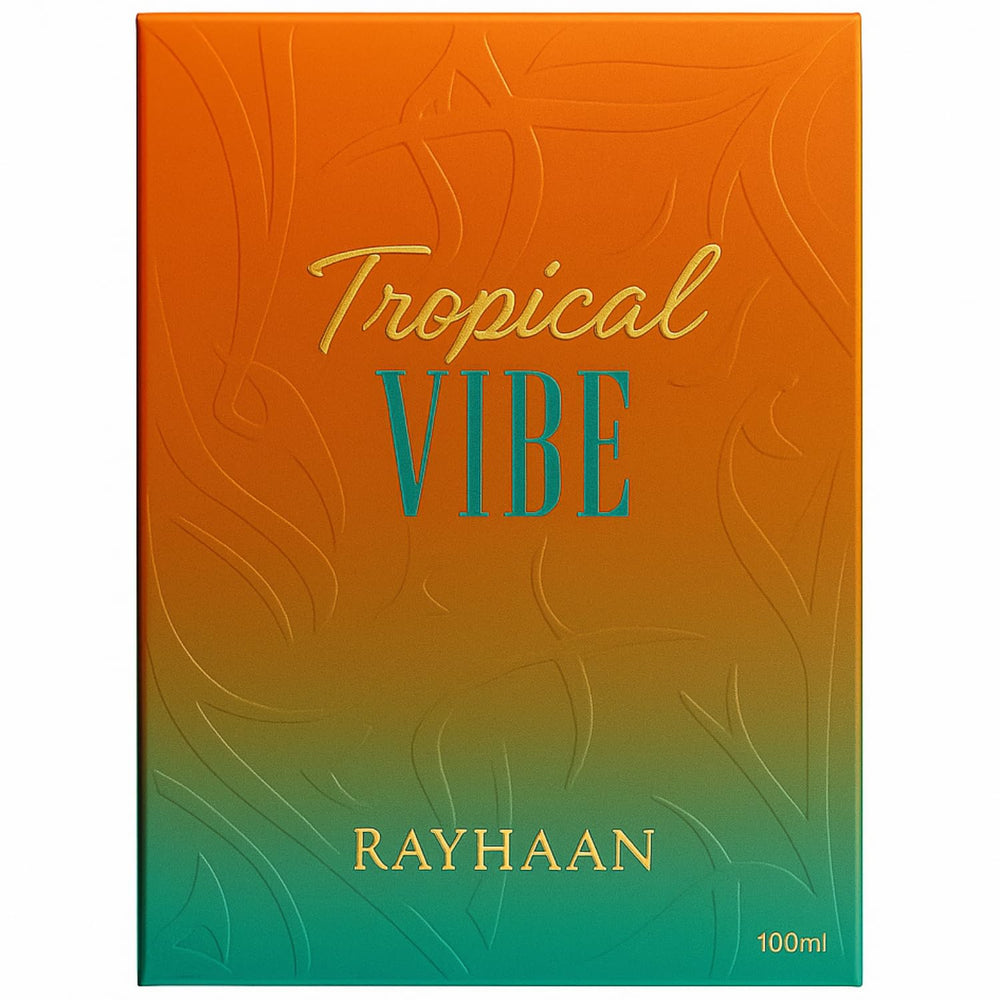 Rayhaan Tropical Vibe corazón floral y coco con brisa marina para sensación suave y veraniega.