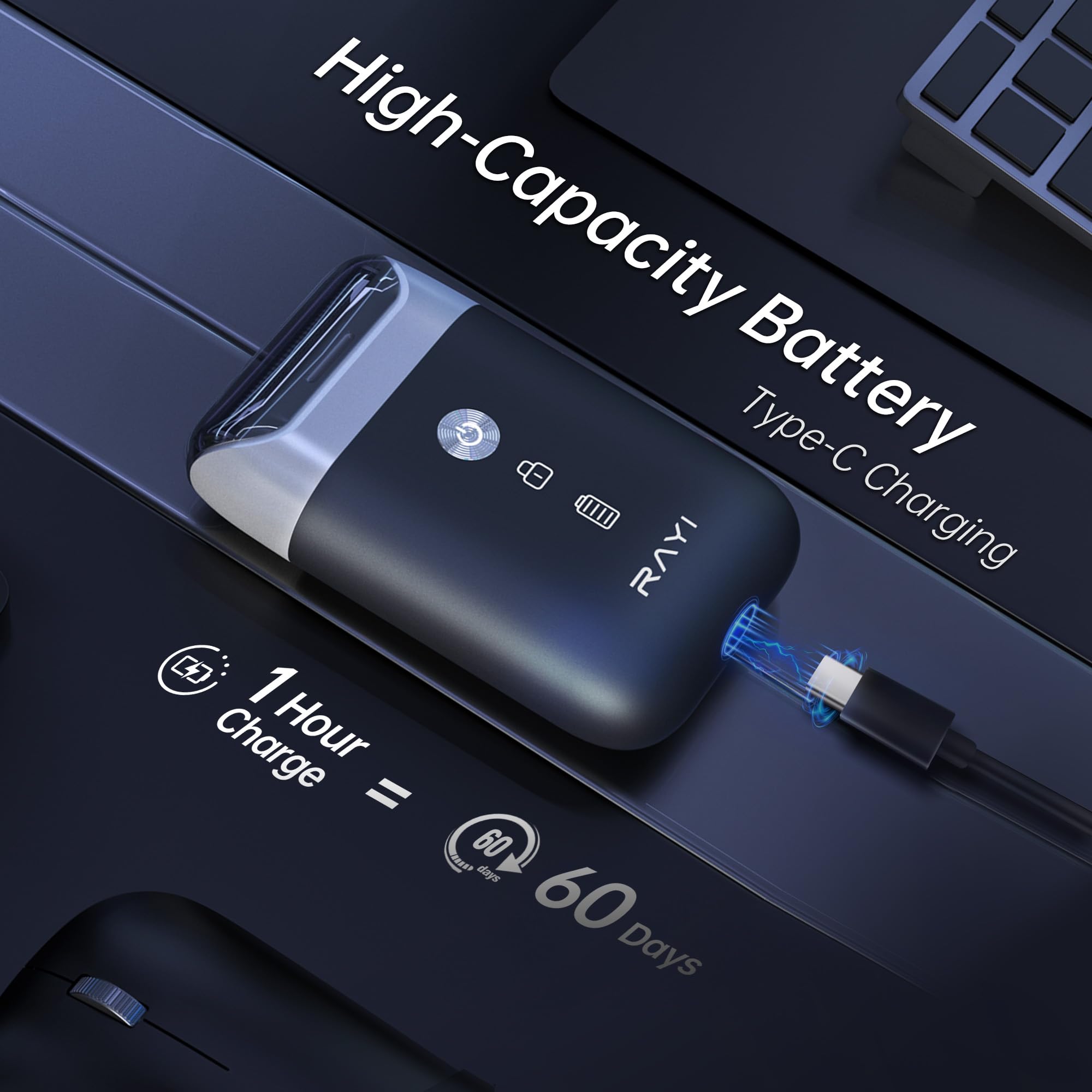 Carga USB-C de RAYI para recargas rápidas en cualquier lugar.