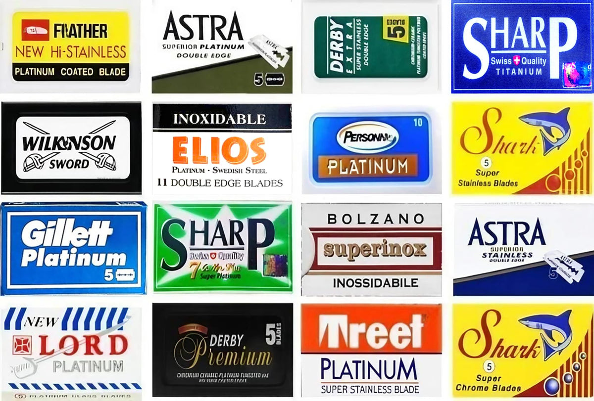 Razor Blades Club muestra 100 hojas doble filo para afeitado suave y preciso con 16 marcas.