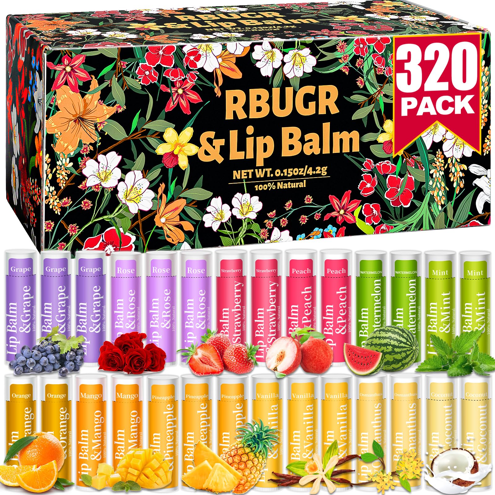 Bálsamo labial RBUGR set de 12 sabores para hidratación diaria.