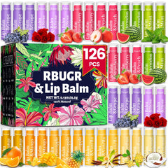 Bálsamo labial RBUGR pack 12 sabores para hidratación diaria y sabor agradable.