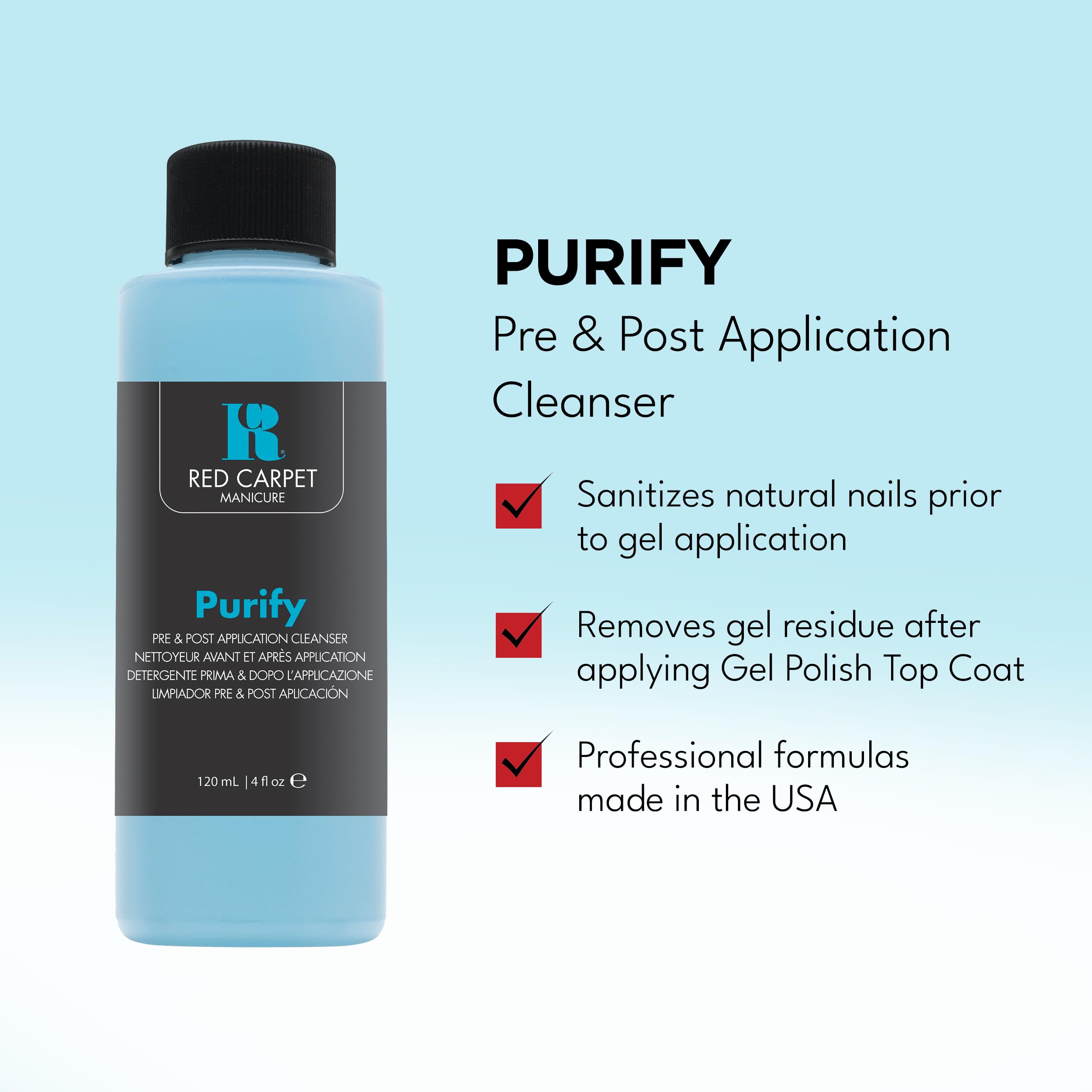 RC Red Carpet Manicure Purify residuo-pegajoso: superficie lista para brillo profesional