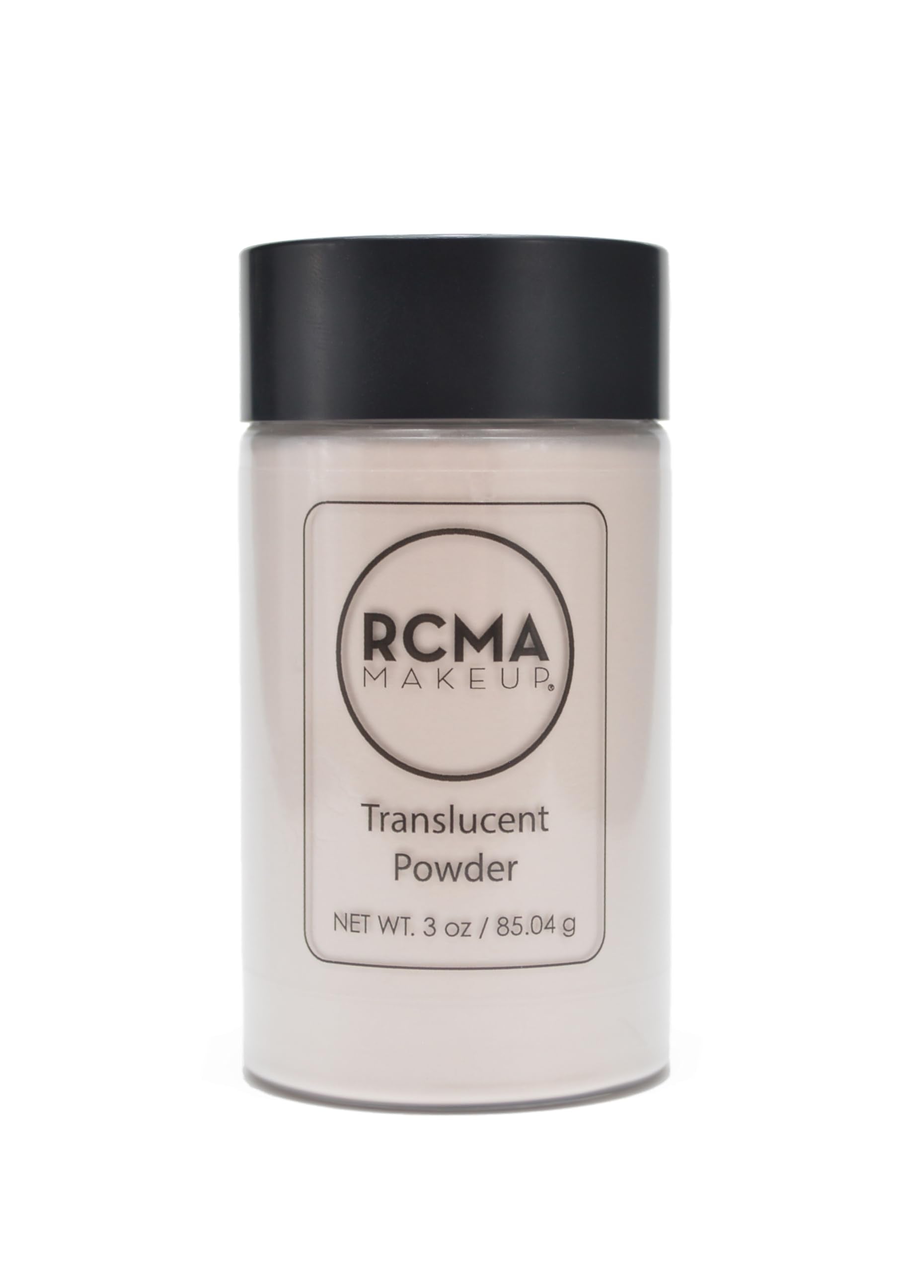 RCMA Polvo Translúcido en primer plano: envase y textura suave para acabado natural