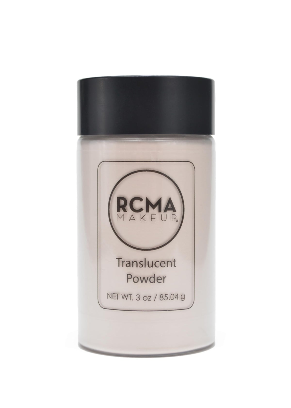 RCMA Polvo Translúcido en primer plano: envase y textura suave para acabado natural