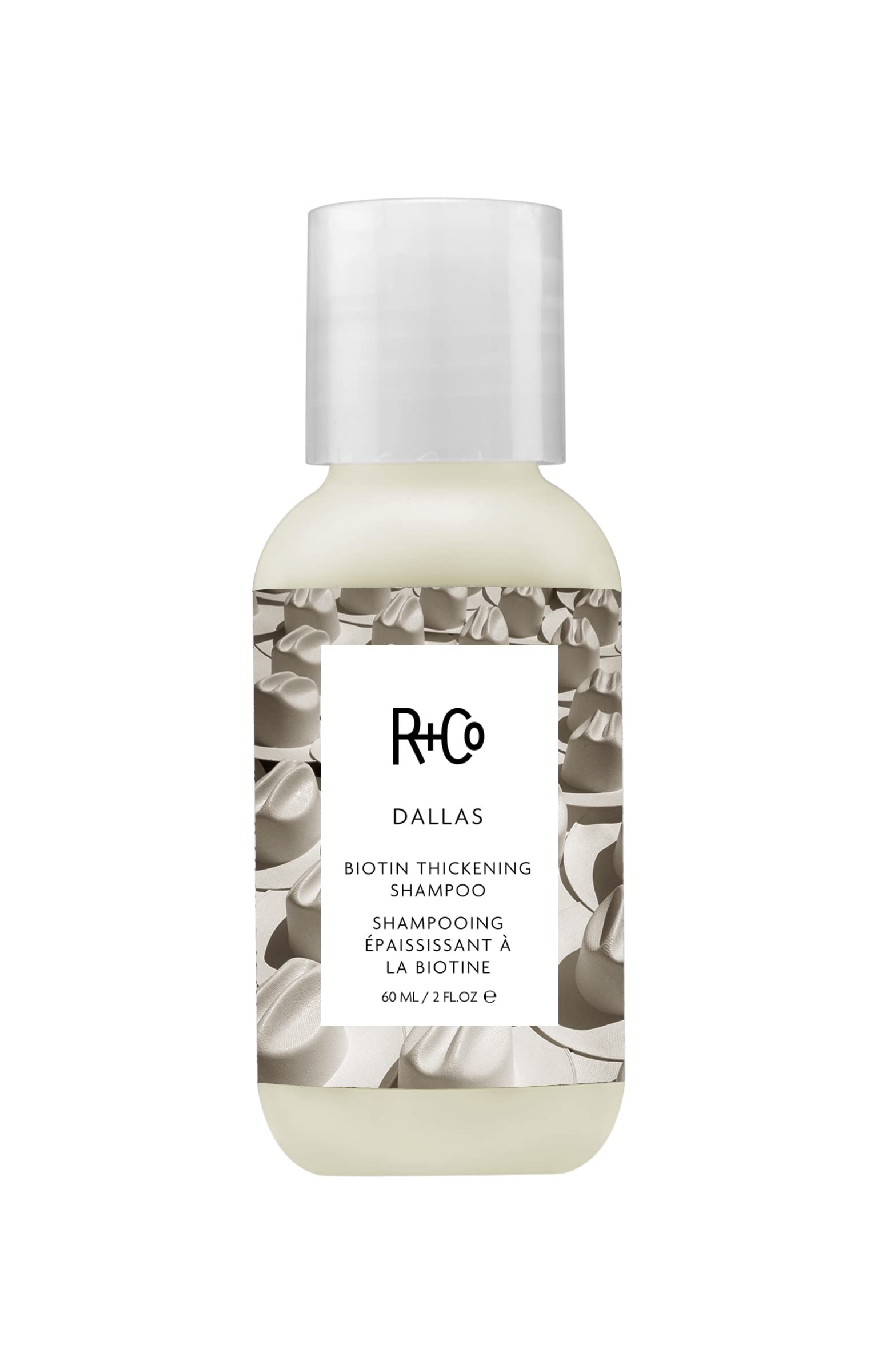 R+Co Dallas Champú Engrosante, botella frontal revitaliza cabello fino y plano
