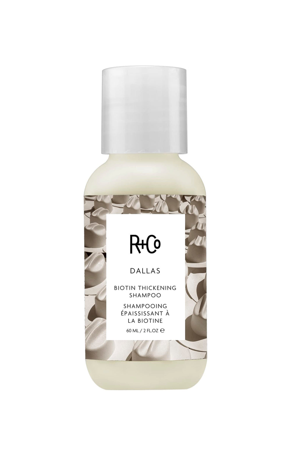 R+Co Dallas Champú Engrosante, botella frontal revitaliza cabello fino y plano
