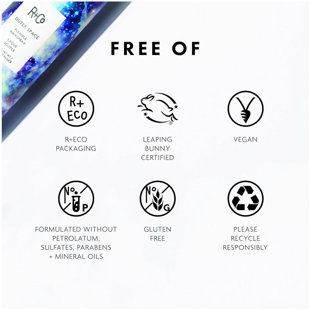 R+Co Outer Space Spray application sur cheveux facilite le coiffage quotidien